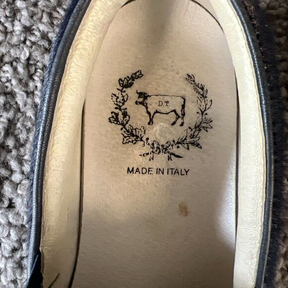 Del Toro Pony Hair Loafers Womens 6 Blue Slip On Comfort Shoe Handmade in Italy - Picture 10 of 12